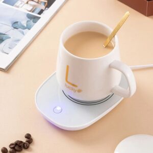 Ceramic Mug Warmer Gift Set | Temperature Control Heating Pad + Mug, Lid & Spoon.
