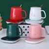 Ceramic Mug Warmer Gift Set | Temperature Control Heating Pad + Mug, Lid & Spoon.