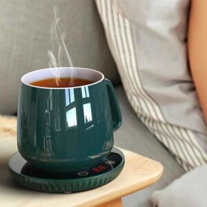 Ceramic Mug Warmer Gift Set | Temperature Control Heating Pad + Mug, Lid & Spoon.